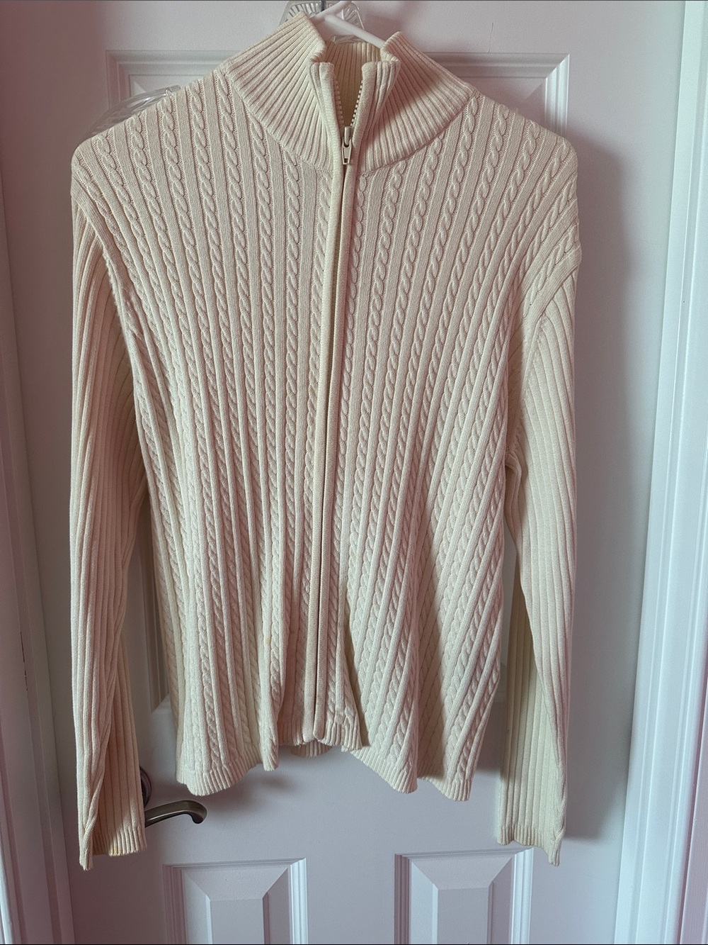 Evan Picone Cream Cable Zip-Front Cardigan